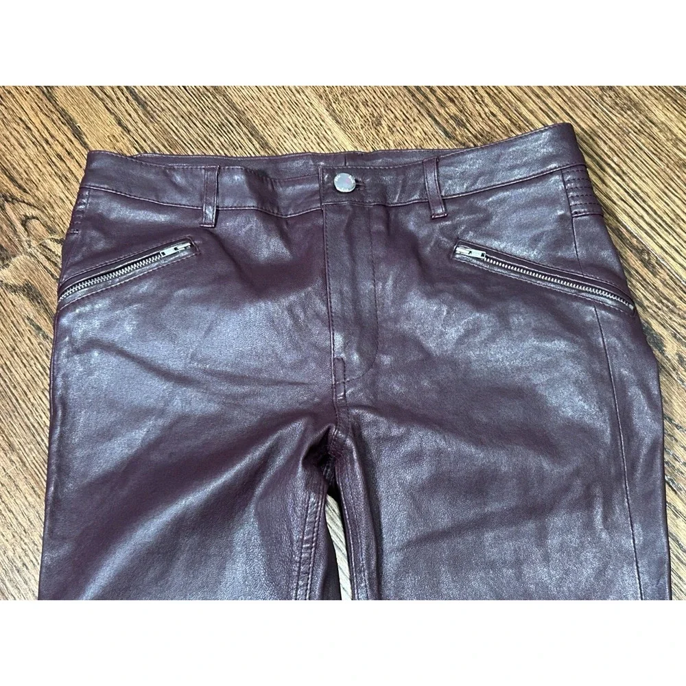 BLK DNM Women's Dark Violet Mid Rise Slim Fit Leather Skinny Ankle Pants Size 28 - Picture 5 of 10